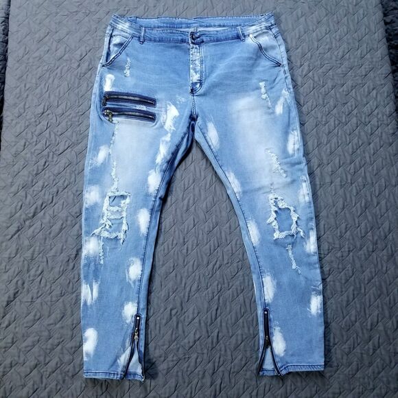 Hengao Jeans Mens 46X32 Blue Slim Straight Leg Medium Wash American Denim - Picture 1 of 11